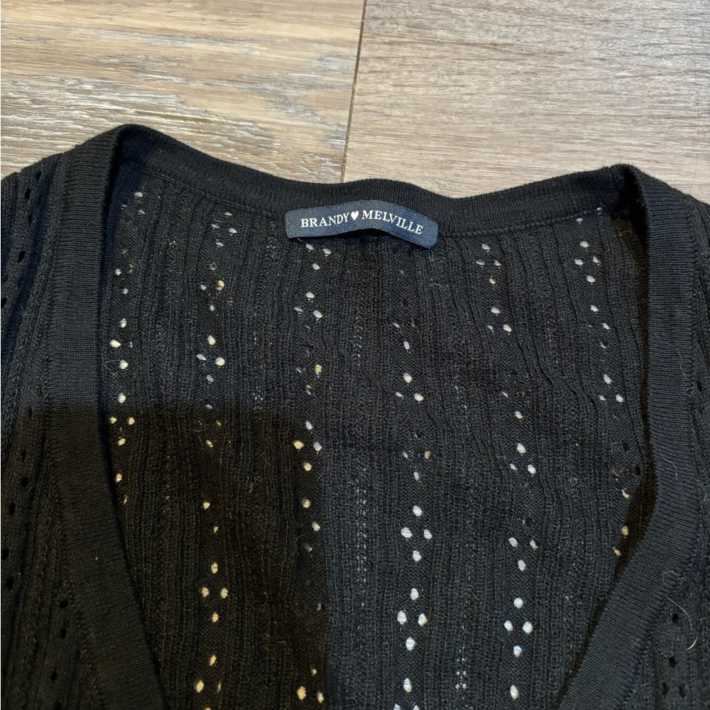 Brandy Melville black v neck pointelle button crop cardigan sweater Sz small - Picture 5 of 10